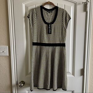 Wendy Williams Yellow/Black Chevron Striped Fit & Flare Sweater Dress;SZ L;BNWT